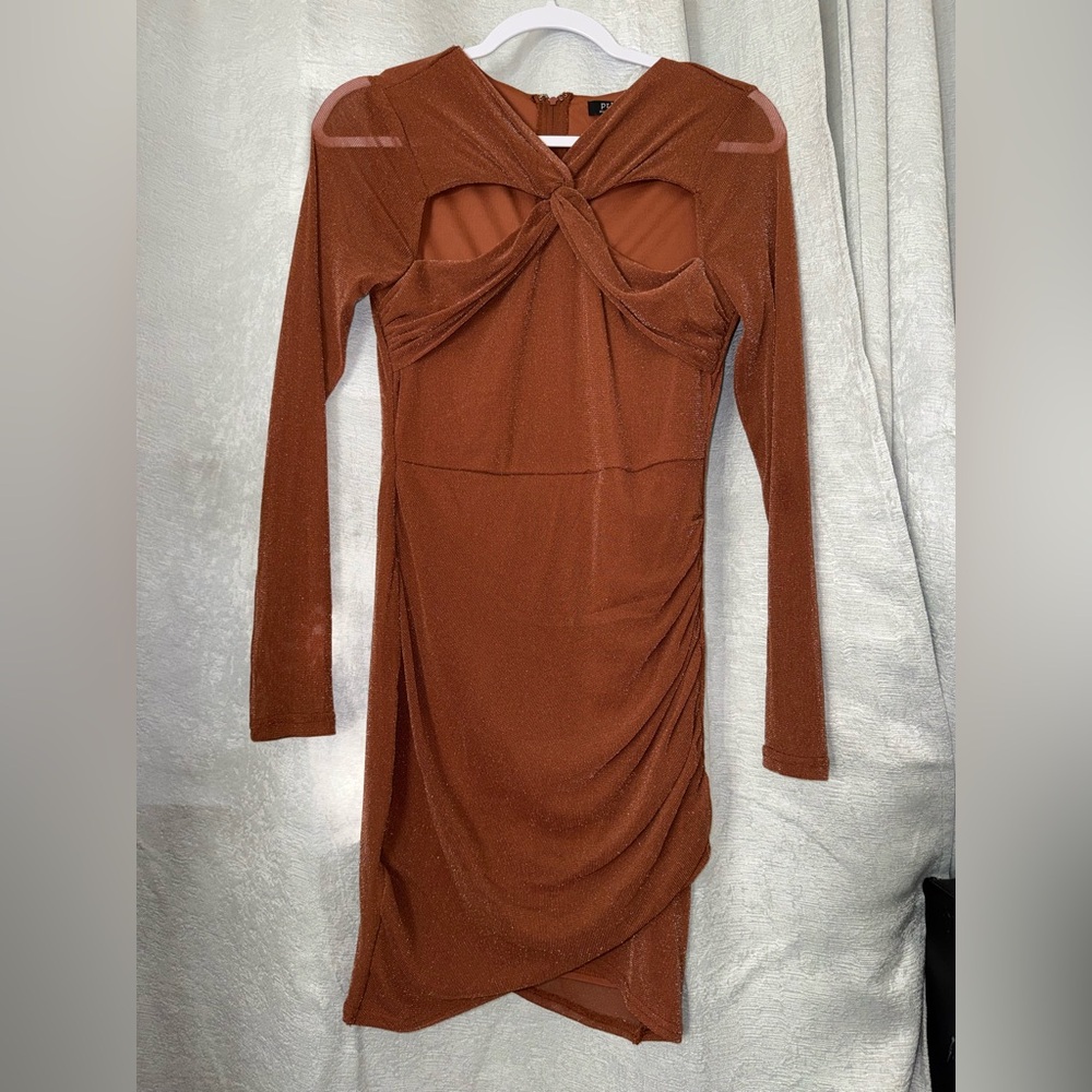 Privy Rust Long Sleeve Dress with Twist Detail